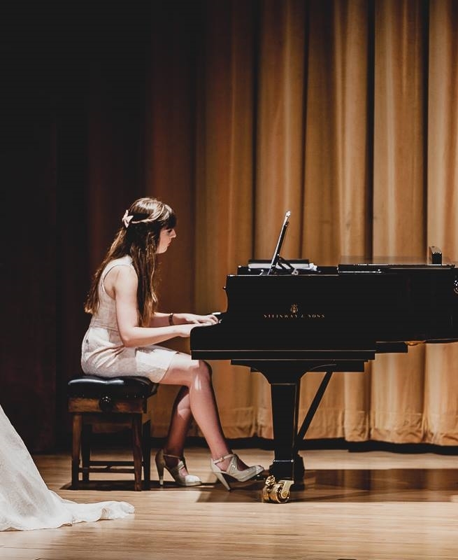 Playing the piano at a wedding at the Barber Institute of Fine Arts, Birmingham, 2014