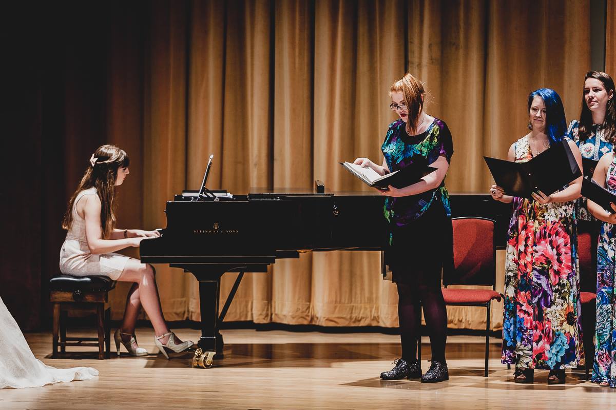 Playing the piano at a wedding at the Barber Institute of Fine Arts, 2014