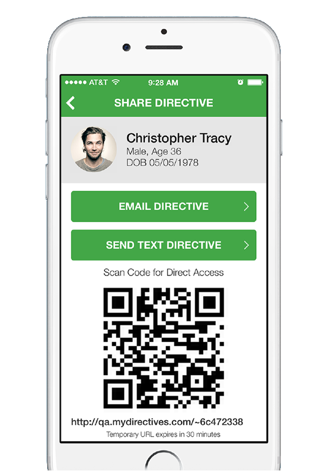 MyDirectives is available 24/7 by email, text, or QR code