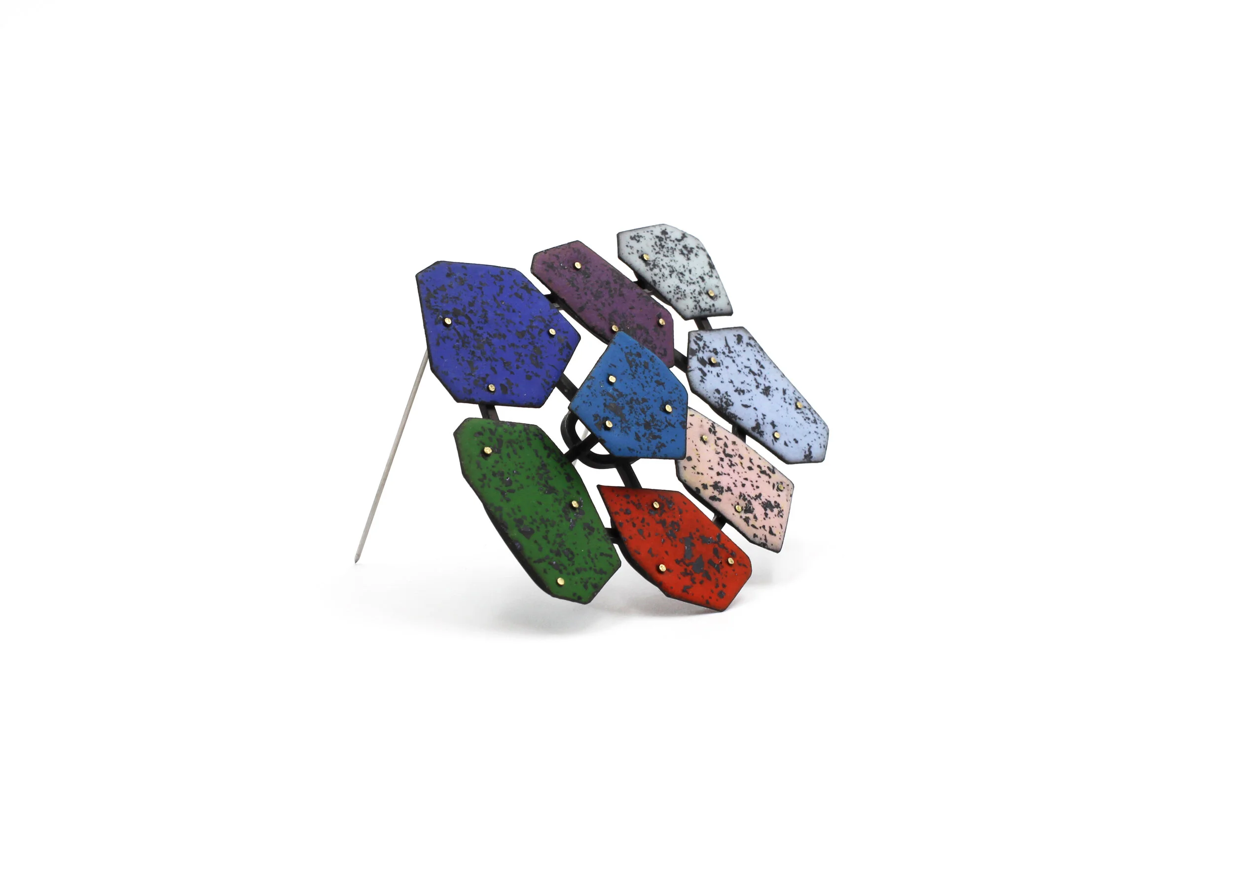 COLLAGE 18 BROOCH (2018)STEEL, STERLING SILVER, VITREOUS ENAMEL, 18KT GOLD
