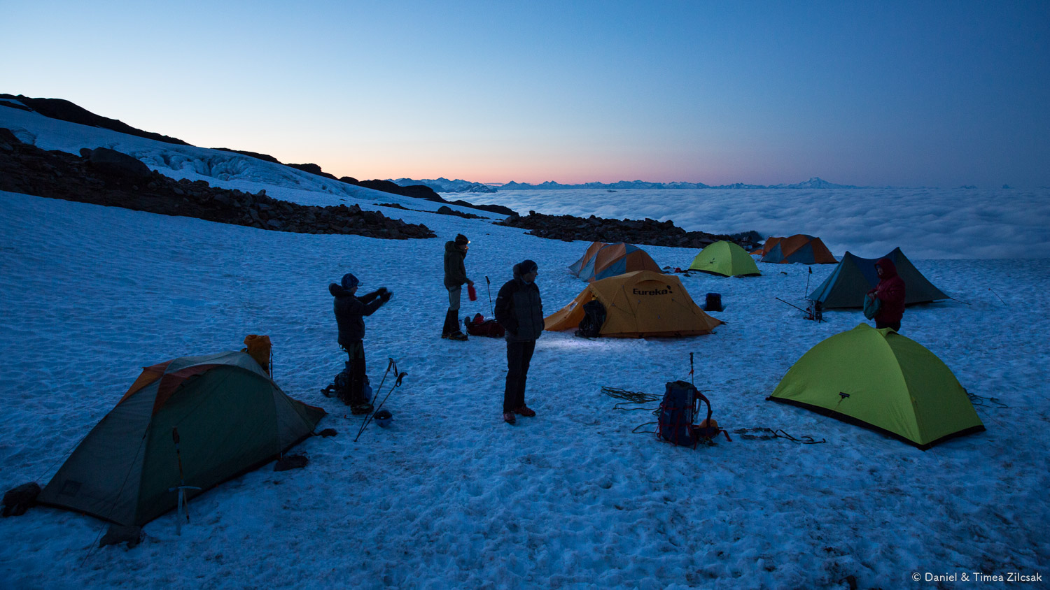 Early morning start from camp for our summit day, Mount Baker Climb