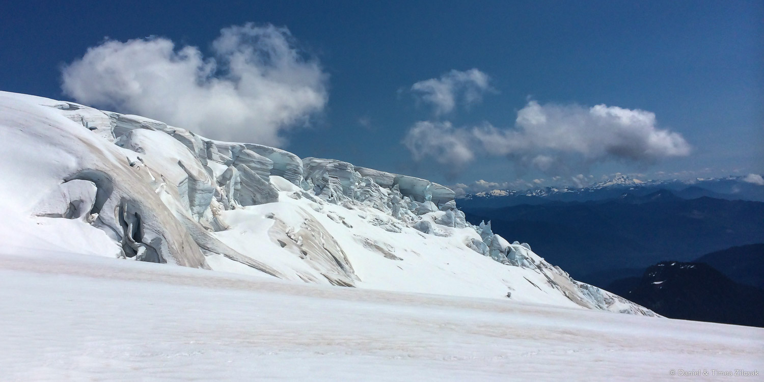 Close to the lower end of the Easton Glacier, Mount Baker. The ice is breaking up, more and more.