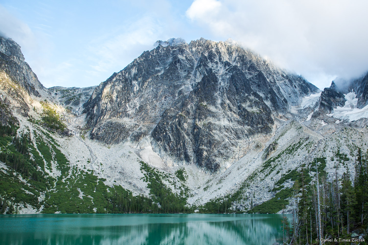 Dragontail Peak 8840 ft. with Aasgard Pass 7600 ft. (left) - Backpacking the Enchantments