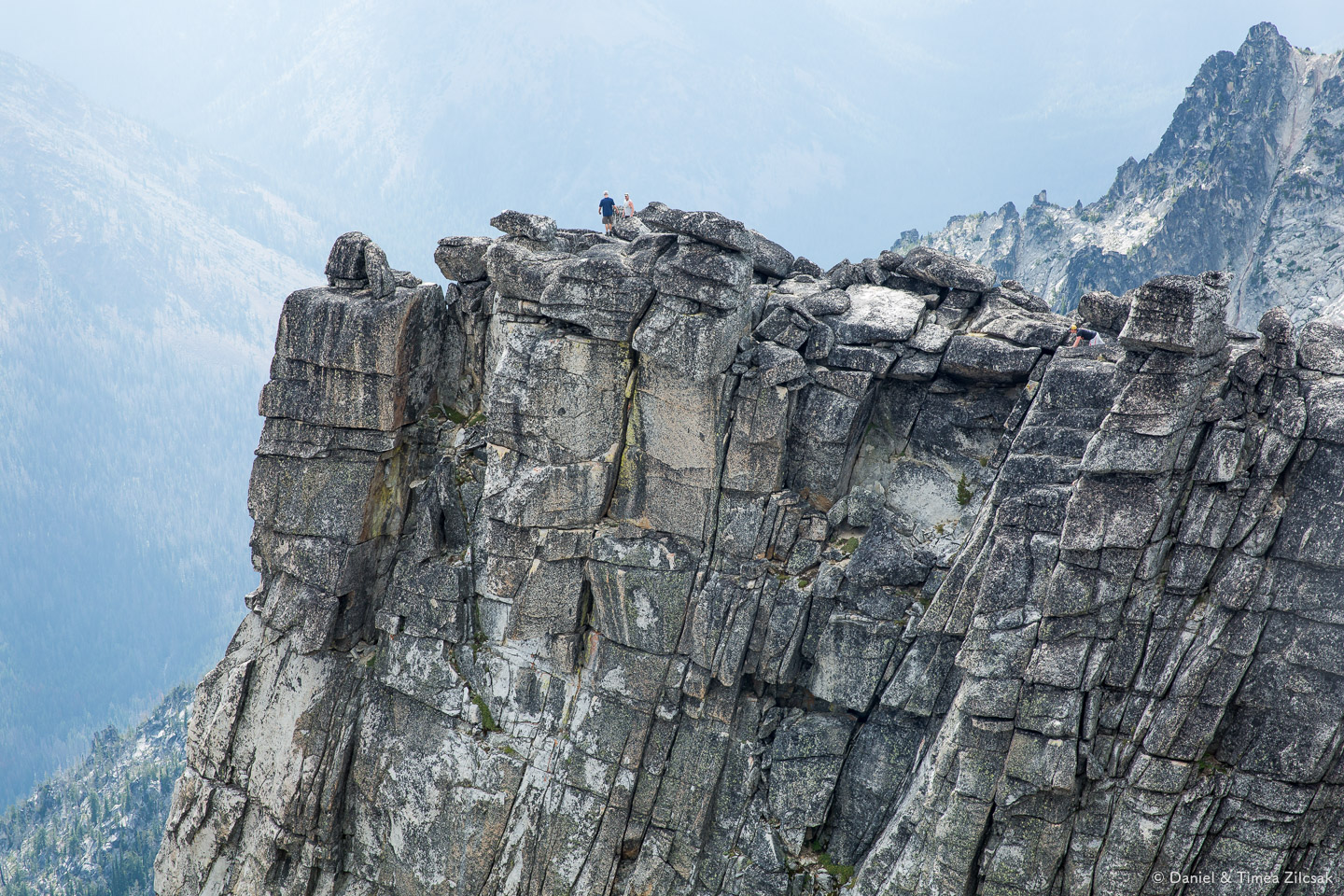 Narrow ledge near the summit of 8400ft Little Annapurna, The Enchantments
