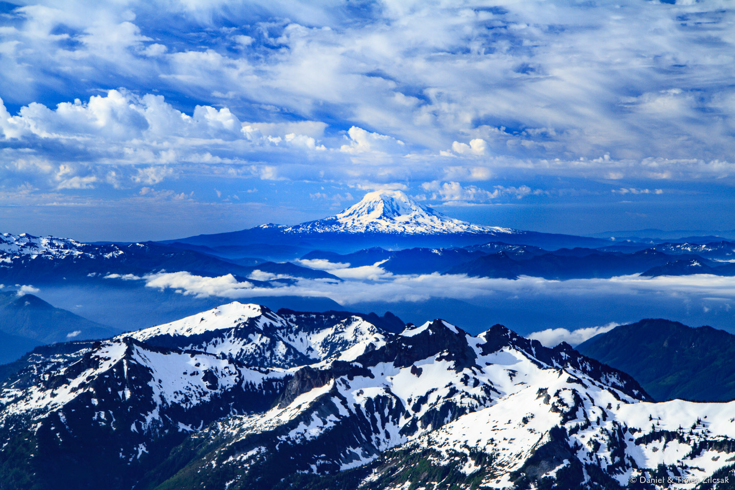 Mt. Adams 12,281 ft. and the Tatoosh range seen from 9000 ft. en route to Camp Muir, Mount Rainier National Park