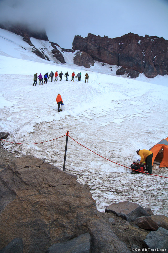 Camp Muir: the same group heading towards the dining tent, or more training (only their guide knows what was next)