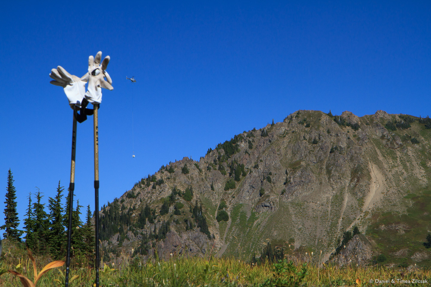 Park Service helicopter picking up toilets on the High Divide - Seven Lakes Basin Loop, Olympic National Park