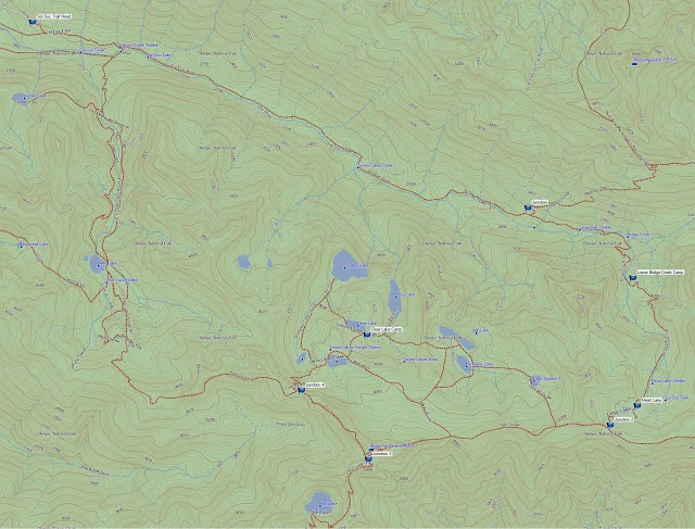 A map of the route we took on the High Divide/Seven Lakes Loop (for information only, don't use for travel)