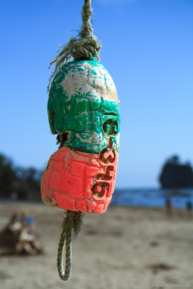 Colorful buoys at Scott Creek Camp on the South Coast Wilderness Trail, Olympic National Park