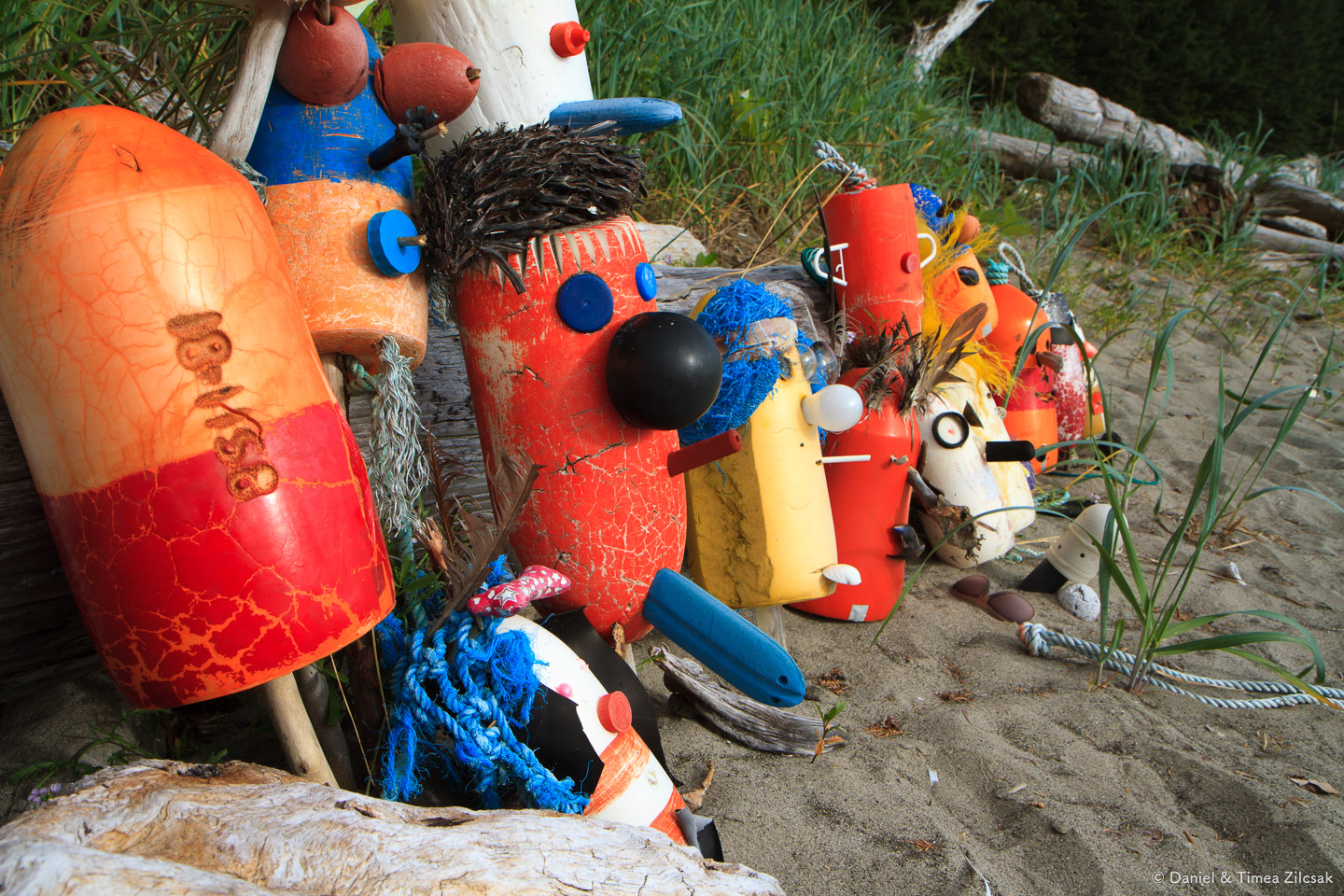 Friendly buoys at Toleak Point Camp, South Coast Wilderness Trail, Olympic National Park