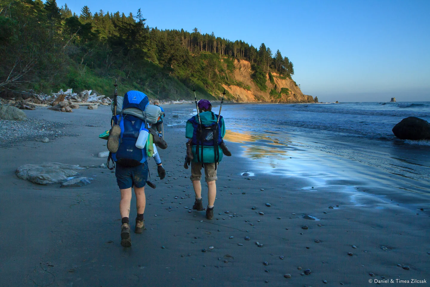 Hungry backpackers looking for a safe campsite at Jefferson Cove on the South Coast Wilderness Trail