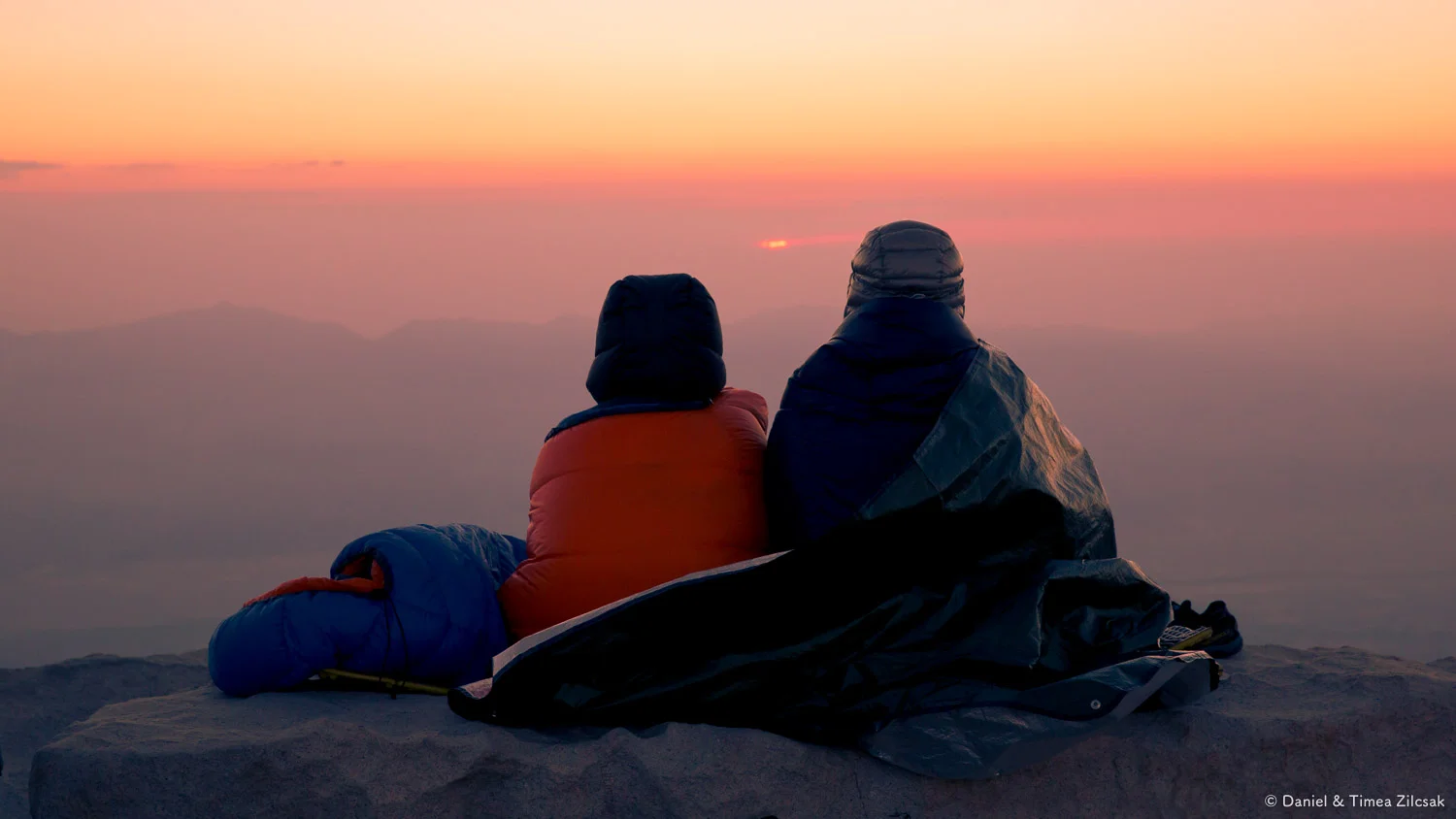 Sunrise on the summit of Mount Whitney, John Muir Trail