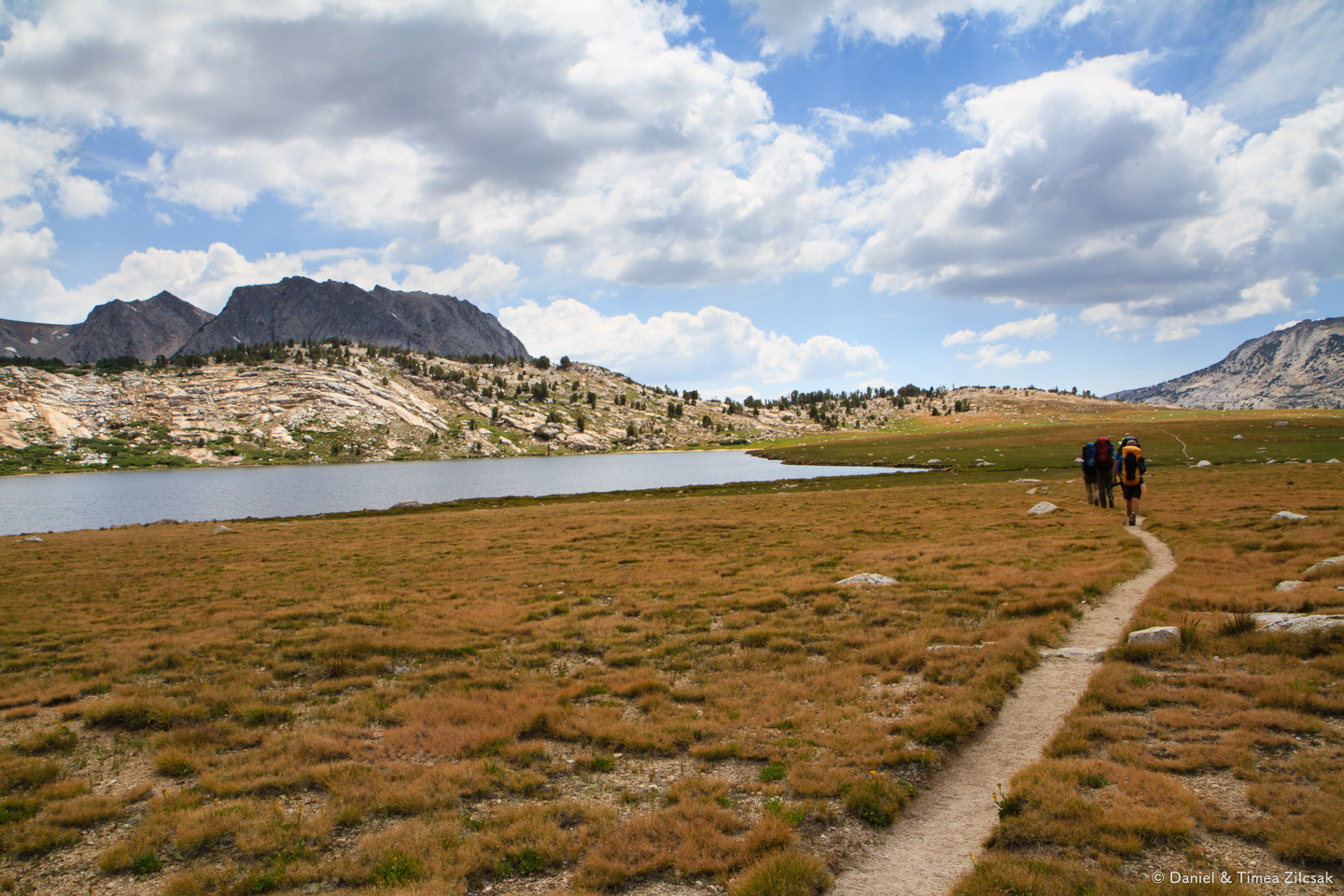 Passing Evelyn Lake with Fletcher Peak in the background, Yosemi