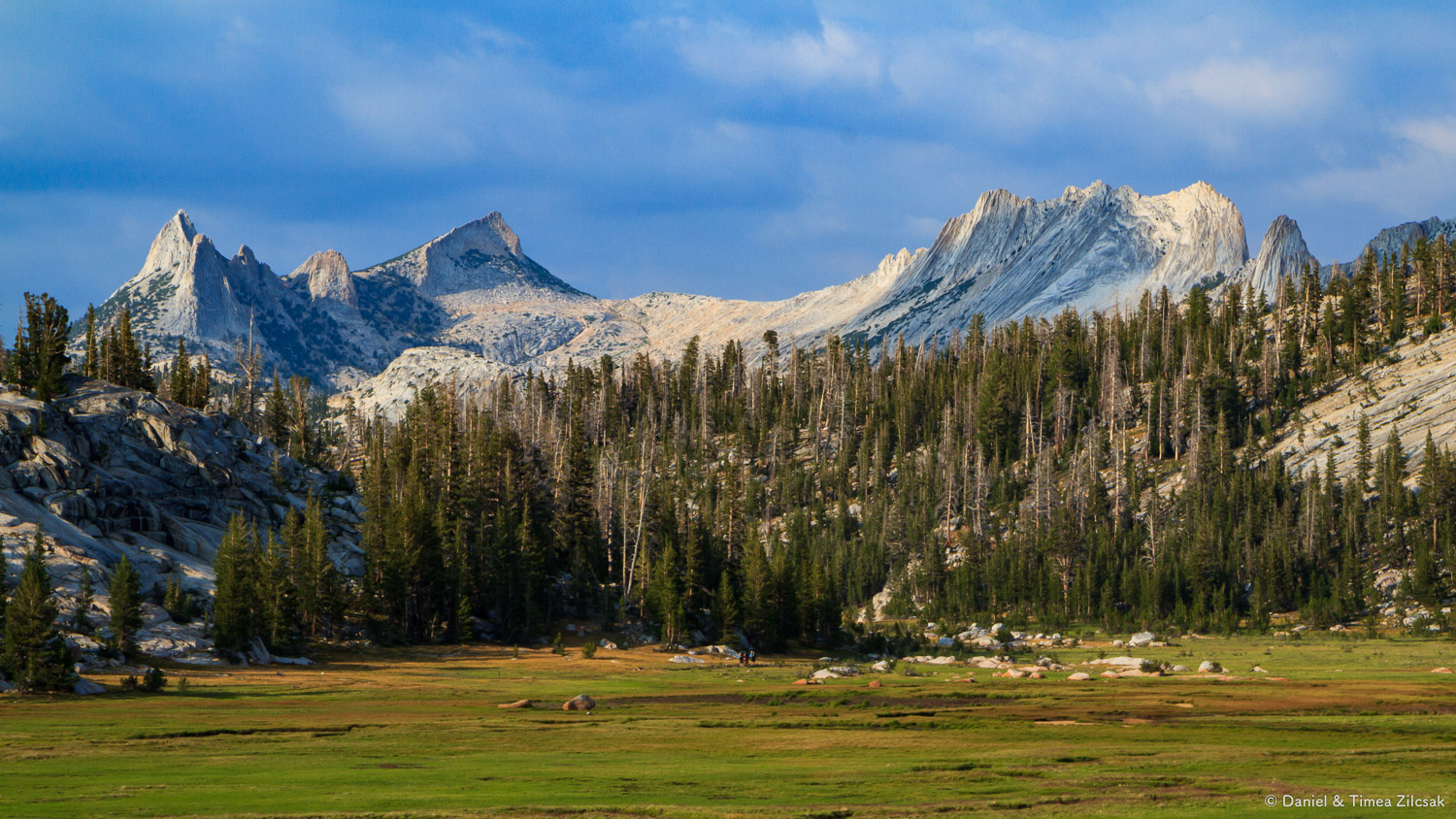 View of Cathedral Range at sunset from near our camp at Sunrise,