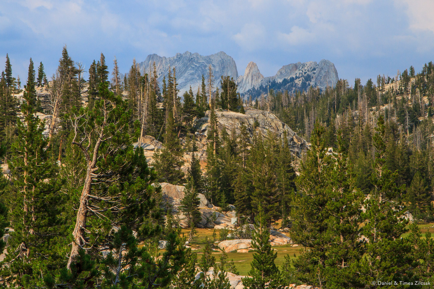 View of Cathedral Range at sunset from Sunrise Camp, Backpacking