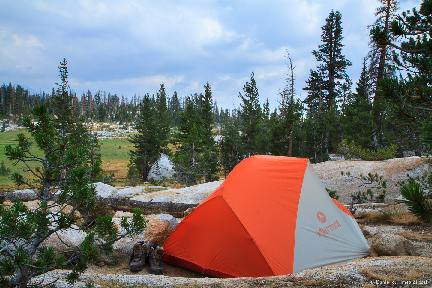 Our camp at Sunrise, Backpacking Yosemite National Park