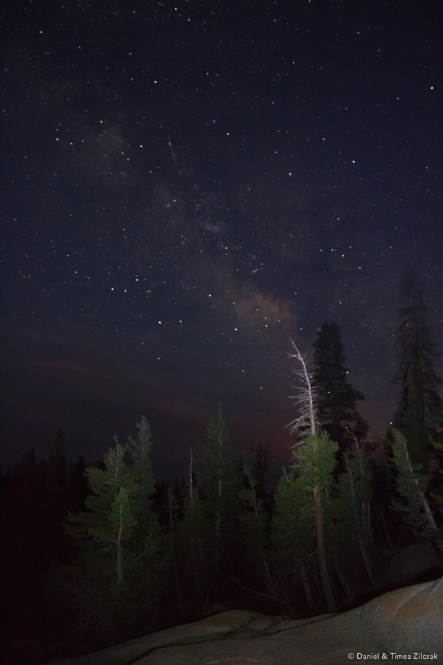Milky Way and the Teapot asterism in the constellation Sagittarius clearly visible in the dark Yosemite night sky