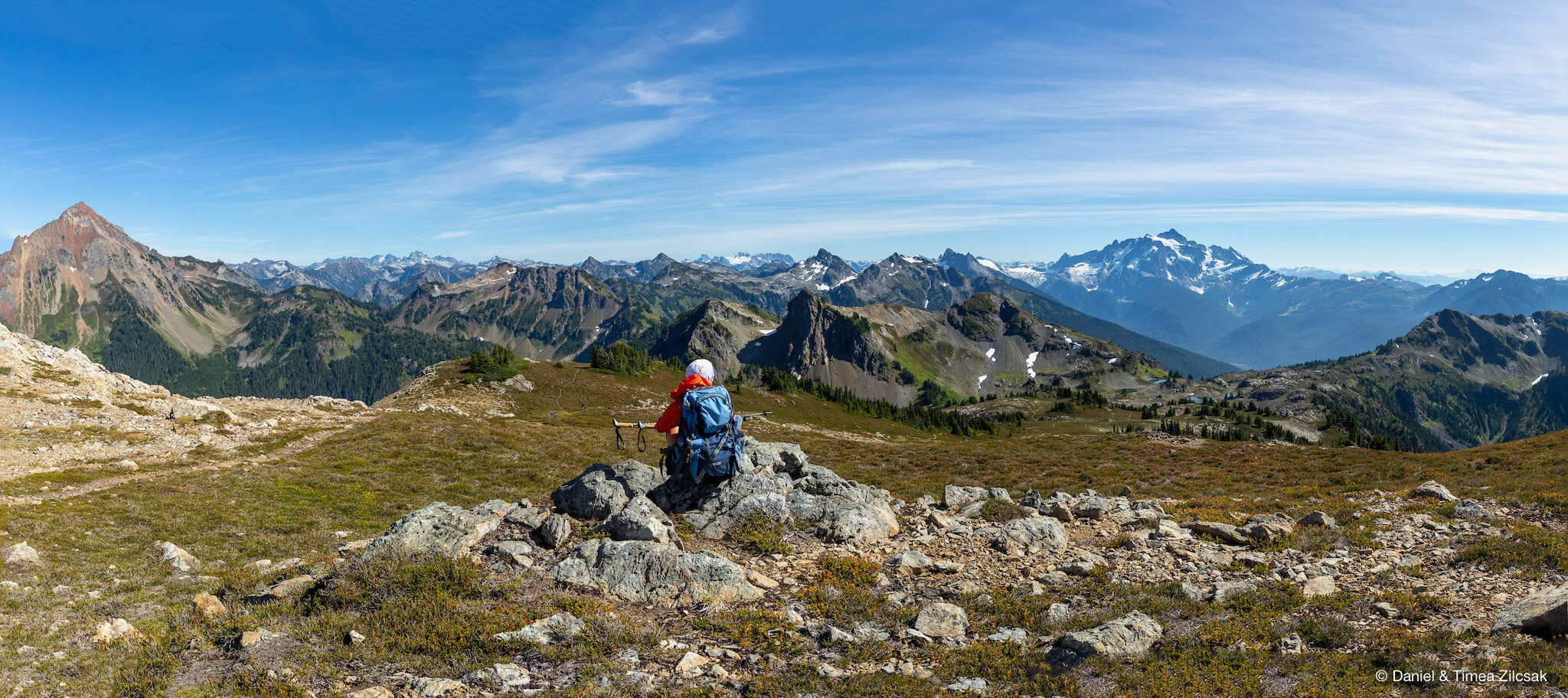 Panoramic view from Mount Larrabee to the left all the way to Mount Shuksan to the right