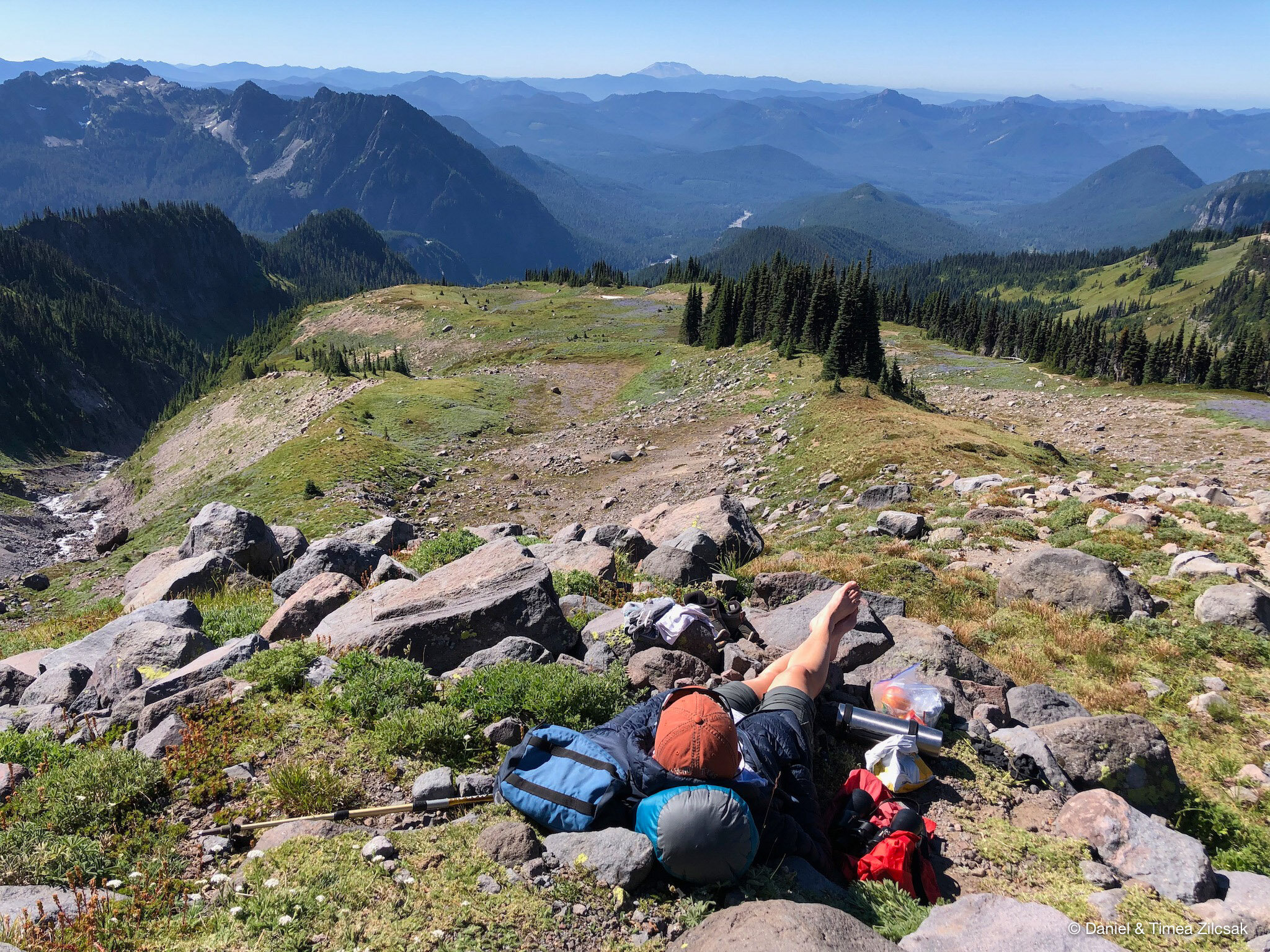 Lunch spot at Van Trump Park with views of the Tatoosh Range and St. Helens