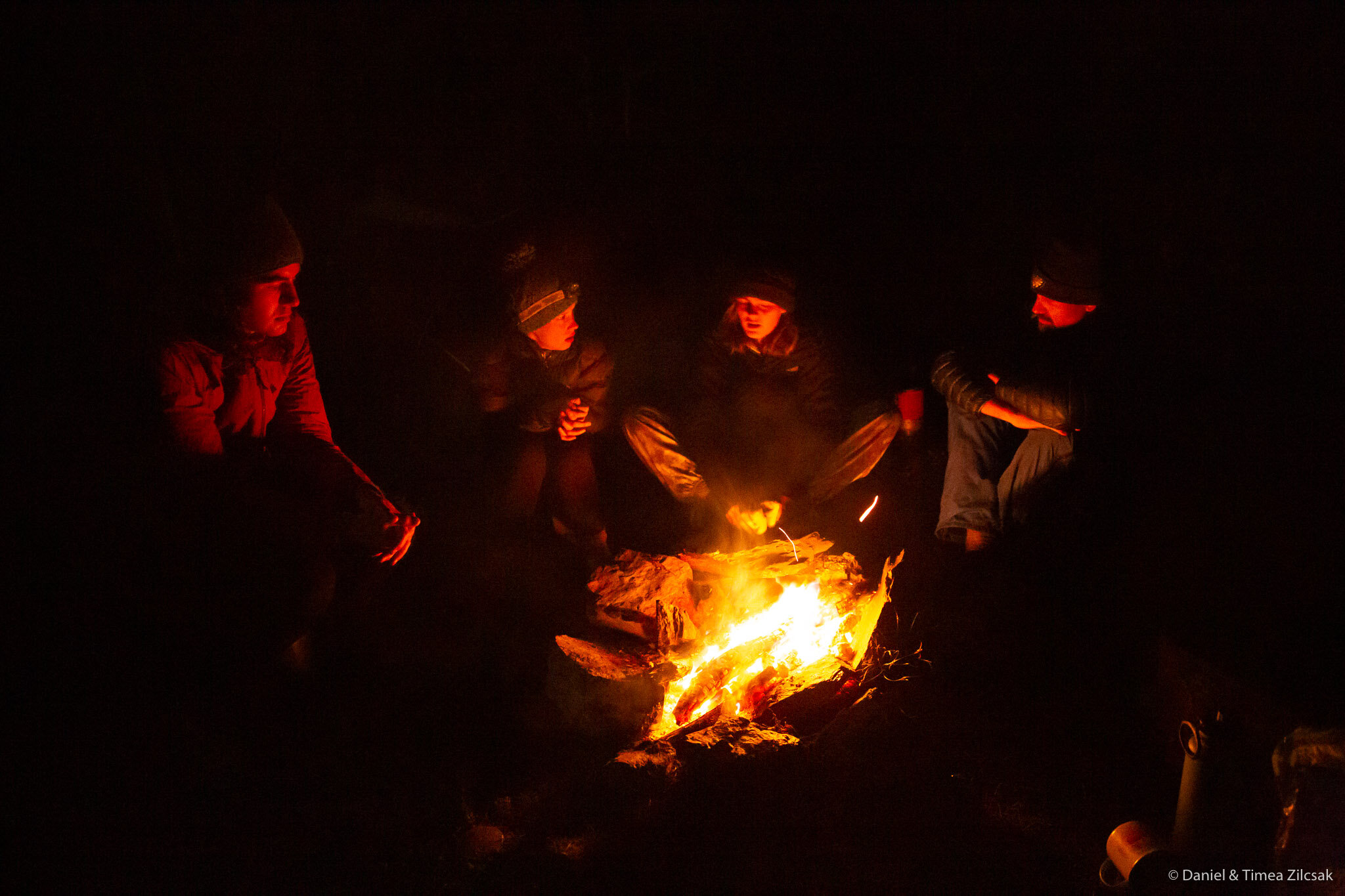 Warming up by the fire in our camp just  below Little Giant Pass