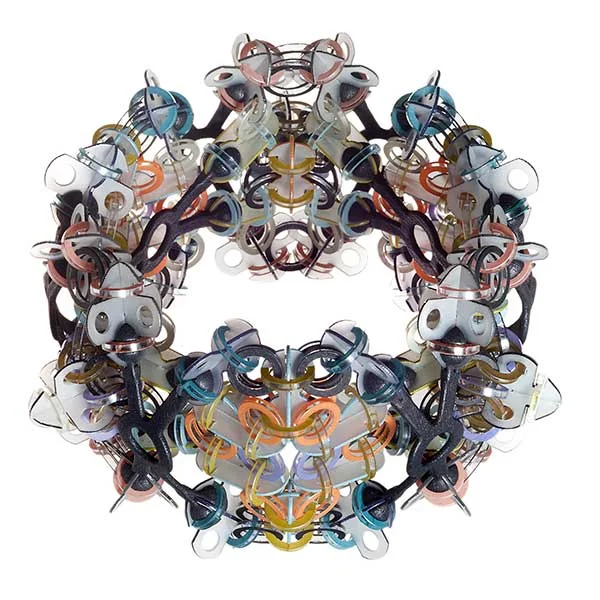 Svenja John, Rokkasho , bracelet, polycarbonate Makrolon©, nylon, acrylic paint, 2017, 11 x 11 x 7cm