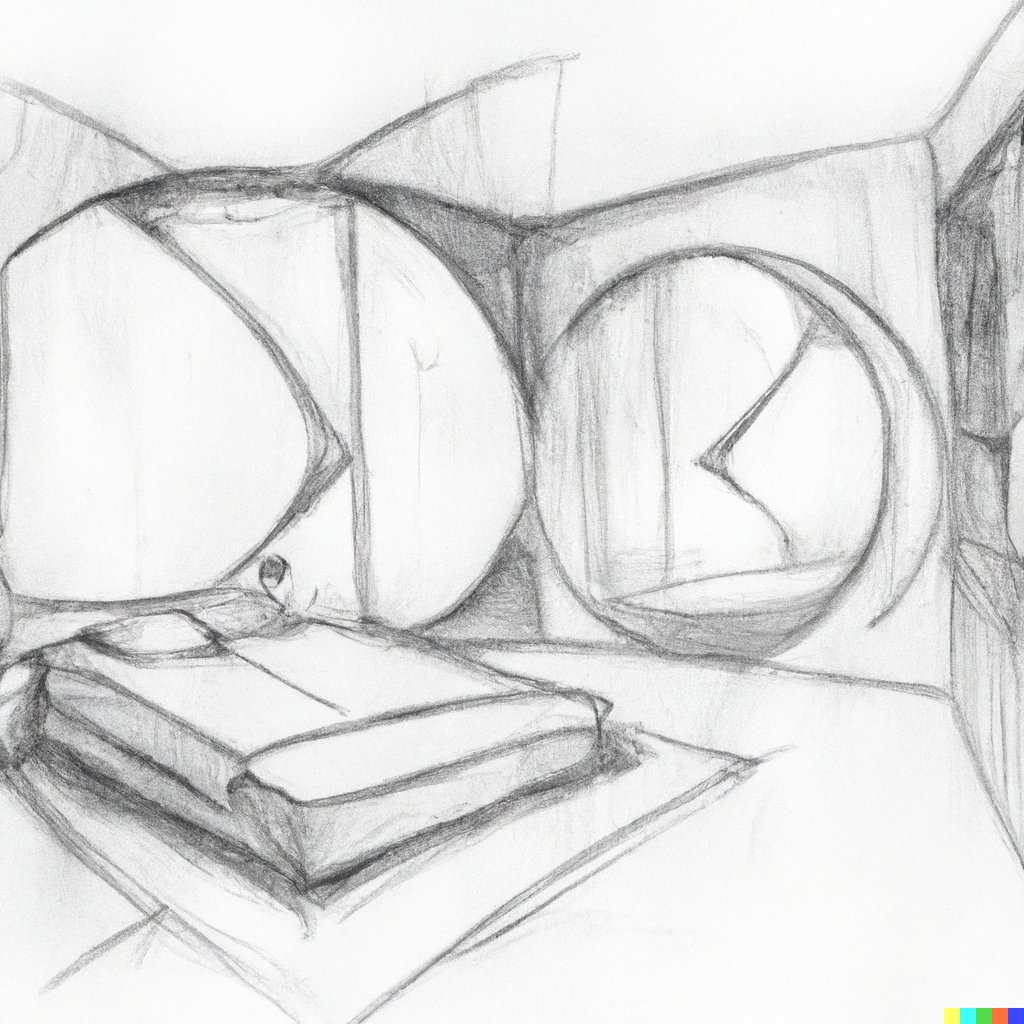 DALL·E 2023-10-07 14.11.16 - a pencil drawing representing a sketch for a futurist bedroom with a portal to another dimension.png