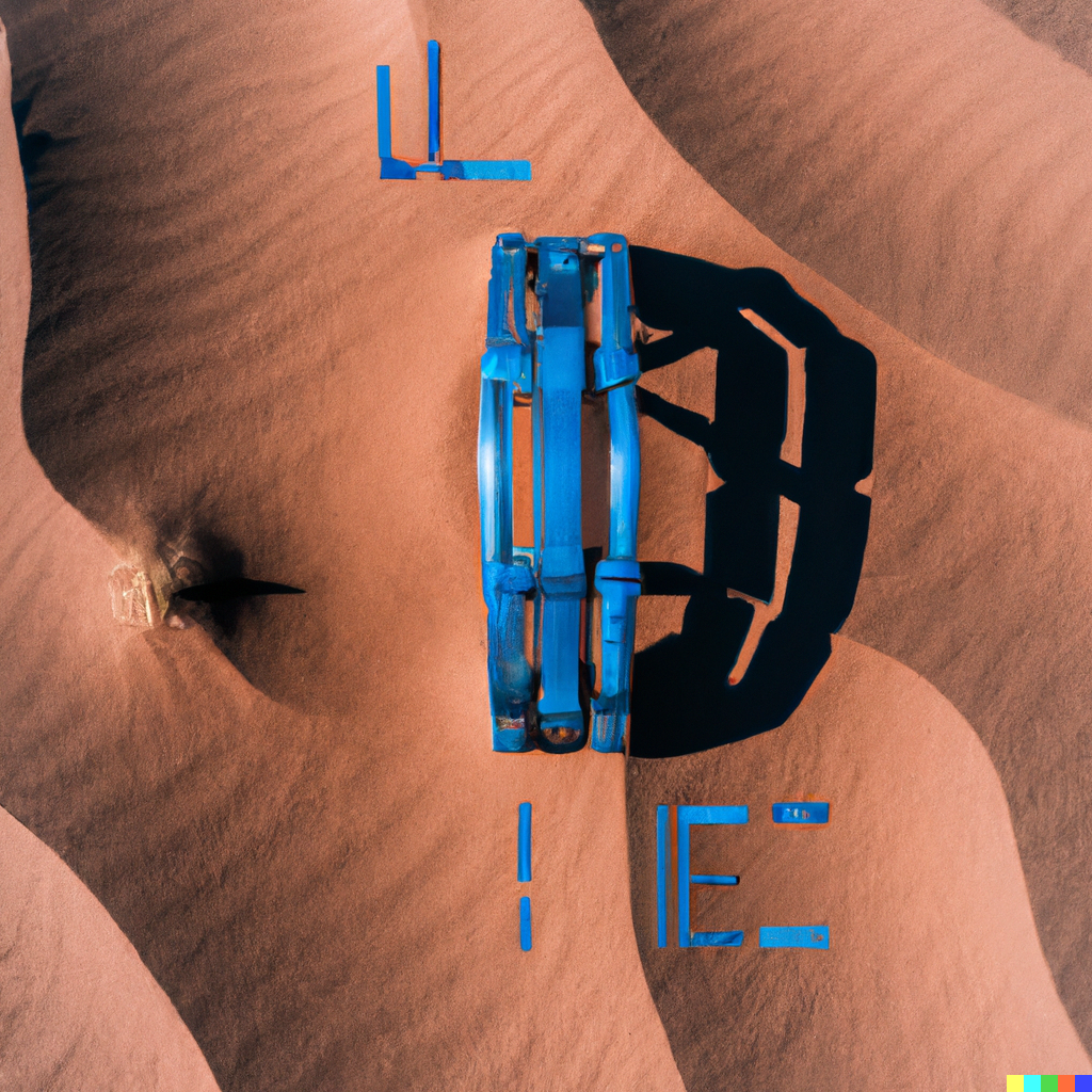 DALL·E 2023-10-07 14.16.22 - a futurist poster of a bracelet that tells time set in the middle of the desert .png