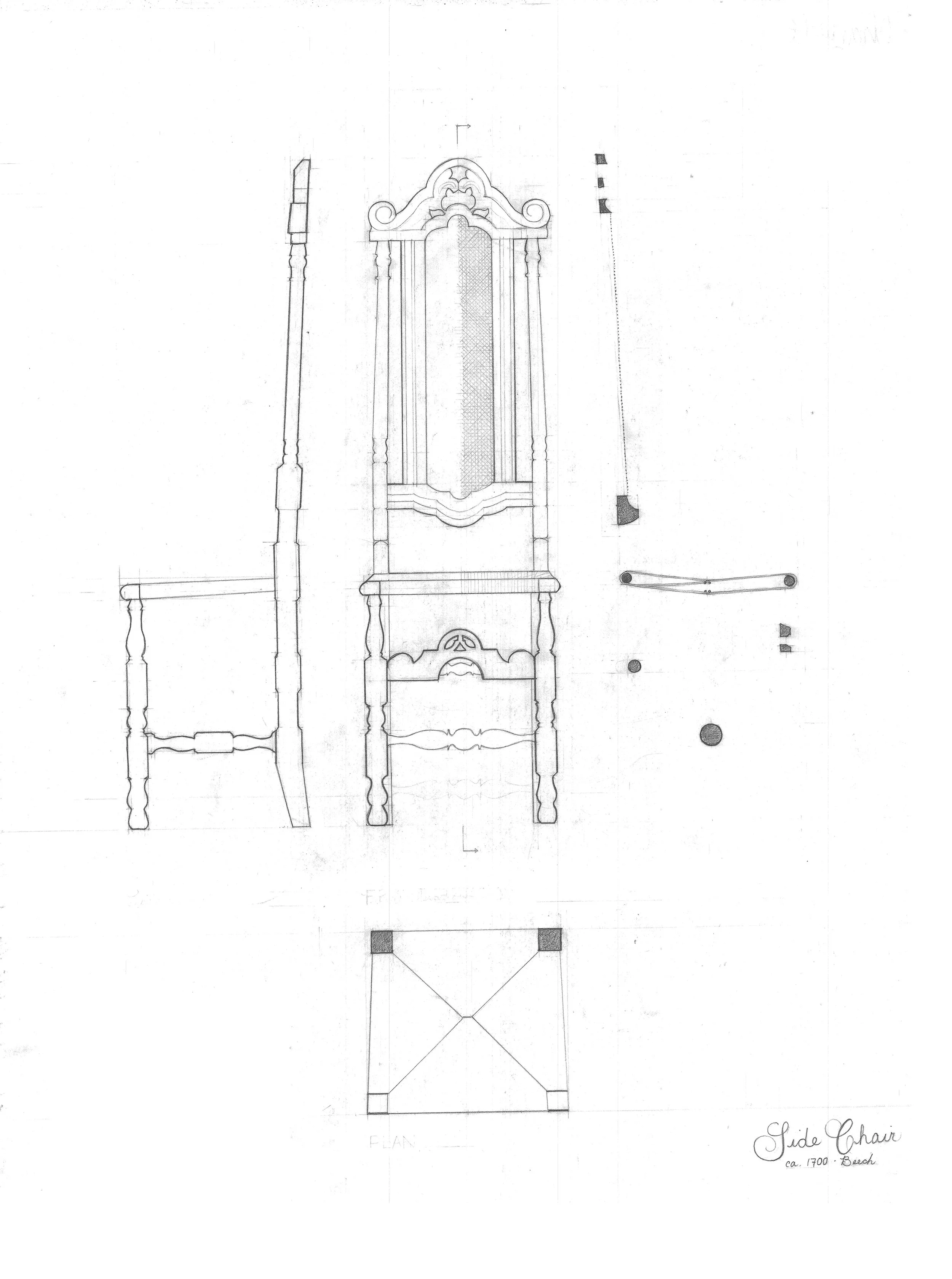 Plan, Section, Elevation - Chair Study at Yale University Art Gallery