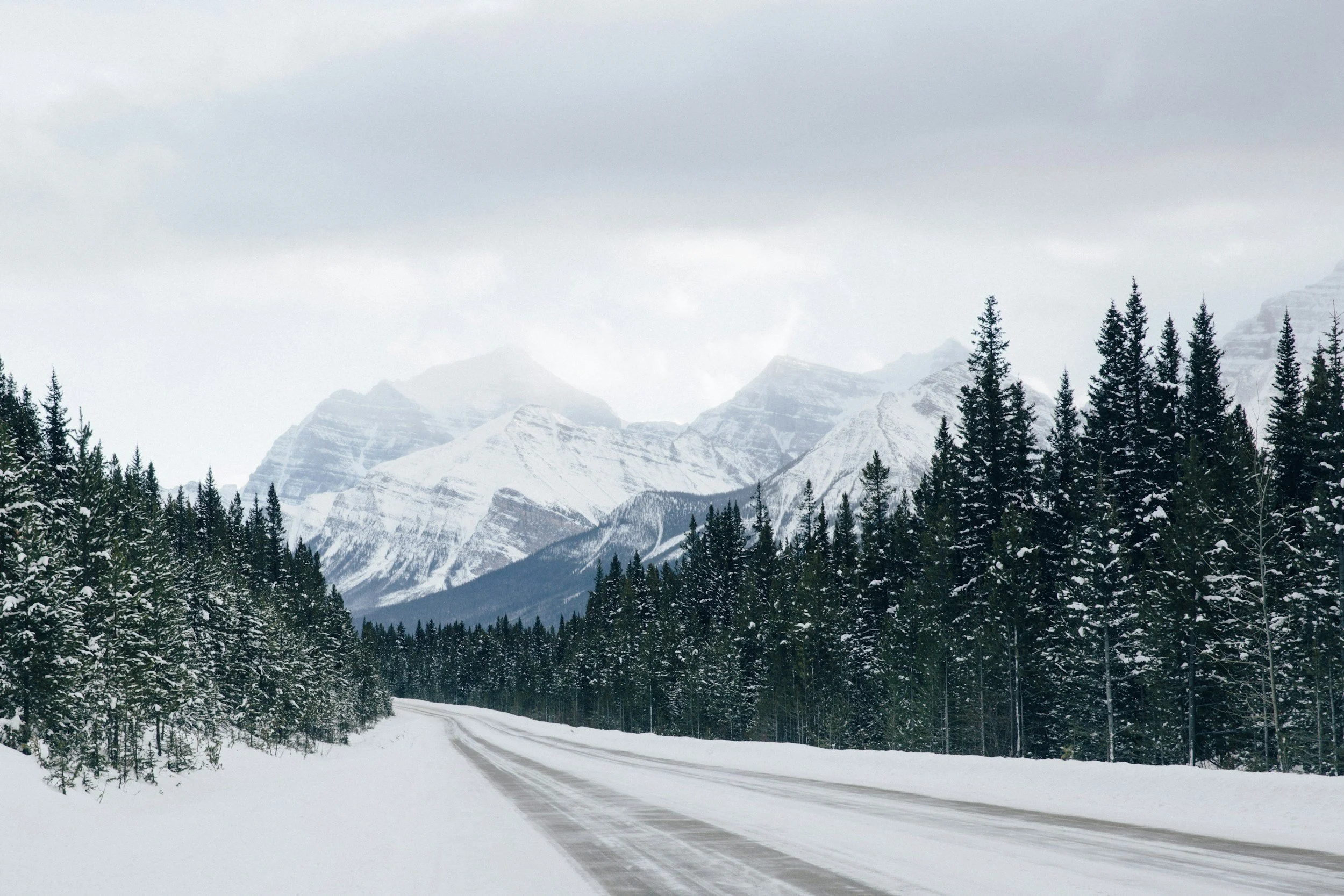 The majestic Canadian Rockies on a snowy winter day.