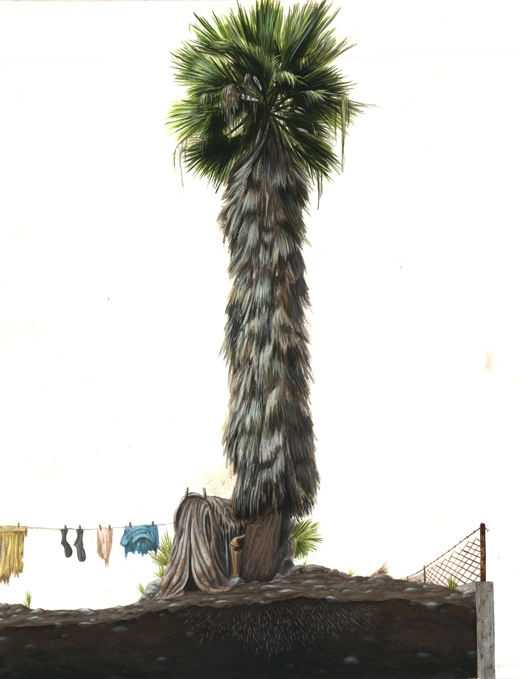 Evan Skrederstu. Palm Life. 2006 – acrylic on board, 17″ x 12″.