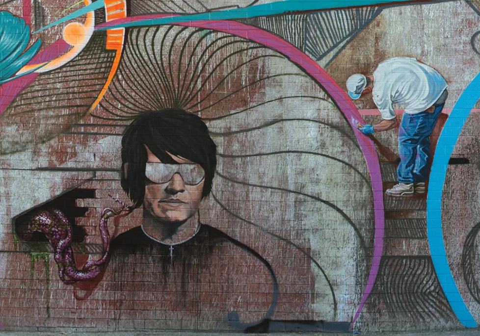 Evan Skrederstu, Christopher Brand, Jose Lopez, Steve Martinez & Sergio Diaz. Detail. Spring Street - Downtown Los Angeles, CA. 2011.