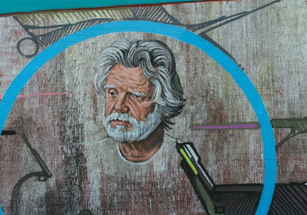 Evan Skrederstu, Christopher Brand, Jose Lopez, Steve Martinez & Sergio Diaz. Detail. Spring Street - Downtown Los Angeles, CA. 2011.