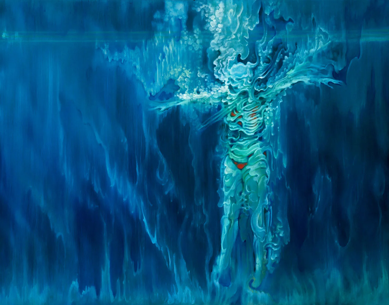 Christopher Brand. Swimming Pool . 2014 - oil on wood, 17.5" x 22".