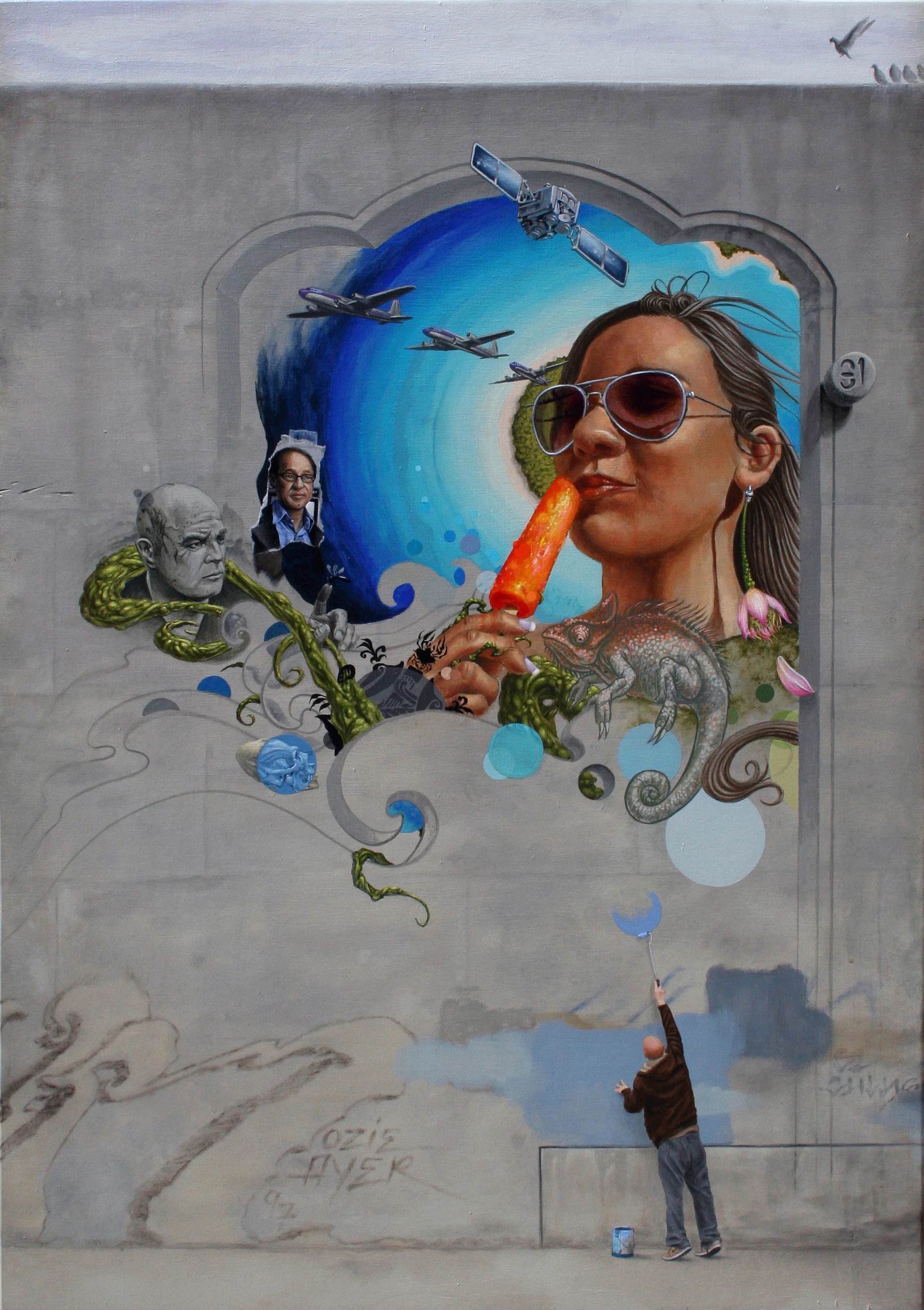 Evan Skrederstu. Escape . 2011 – acrylic on board, 24″ x 34″.