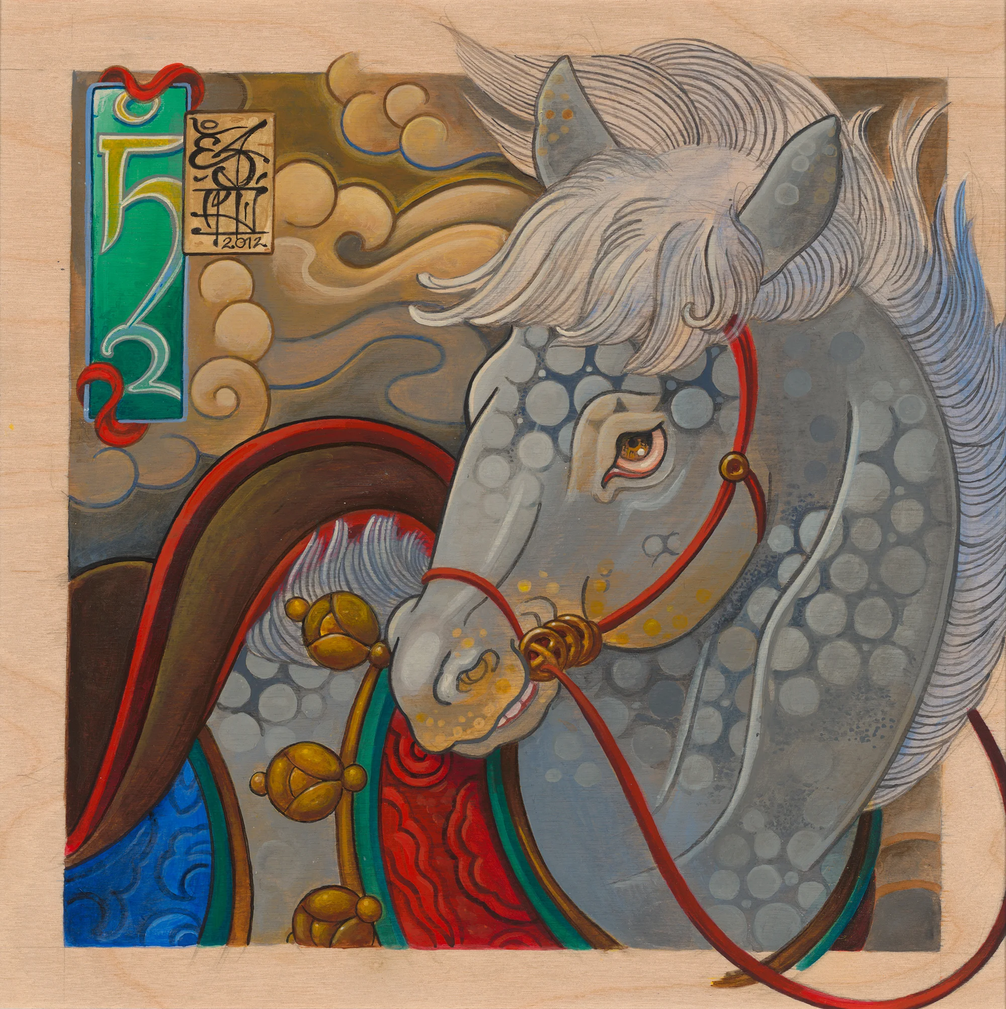 Espi. Windhorse . 2012 - acrylic on wood, 1' x 1'.