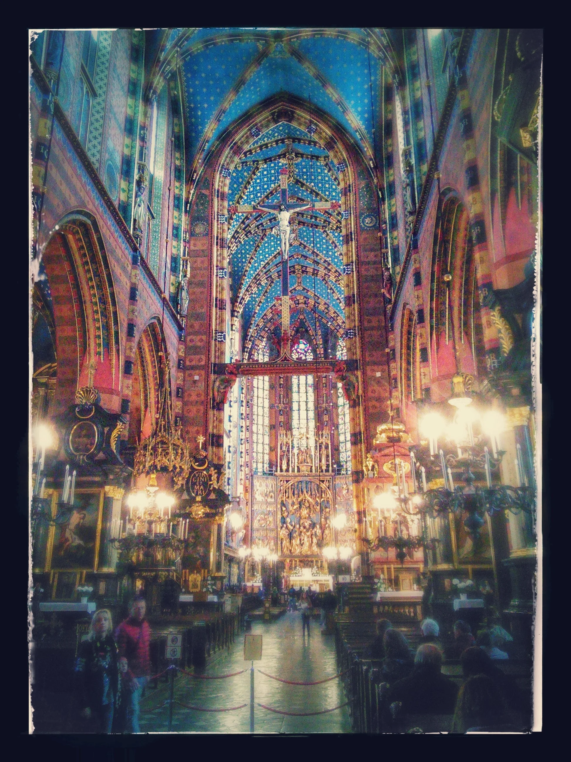 The inside of St Mary's Basilica in Krakow