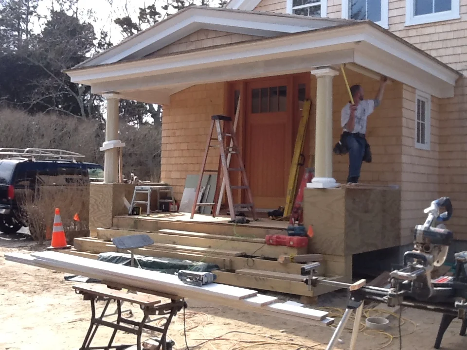 Construction of new front entrance in Water Mill, NY by Dennis Schorndorf