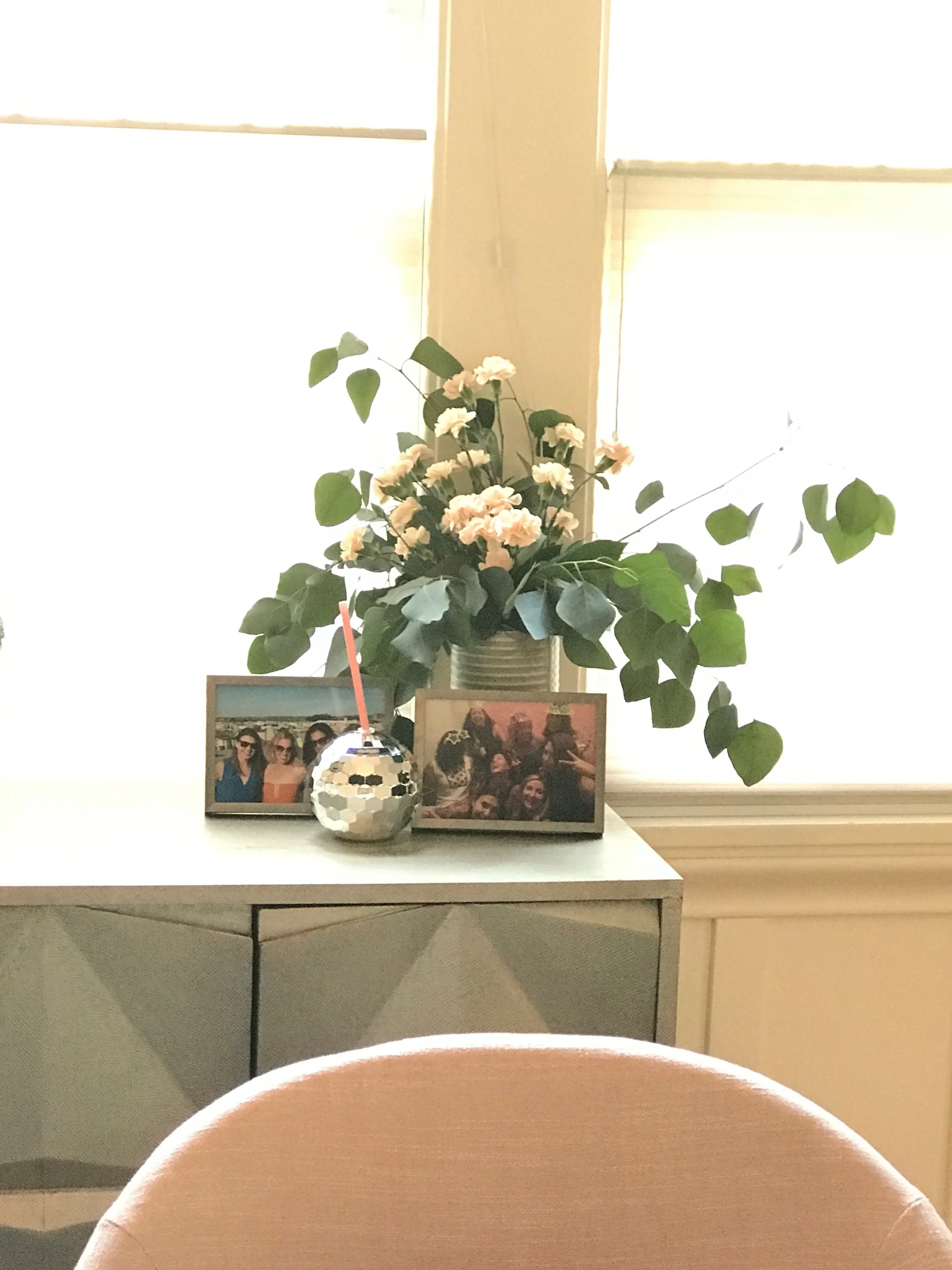 vignette: flowers and disco ball