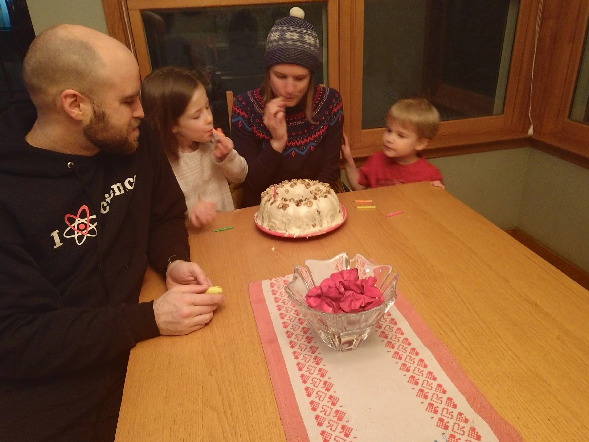Celebrating my 34th birthday with my family. My mom even made me a carrot cake — the same recipe she has used since I was little.