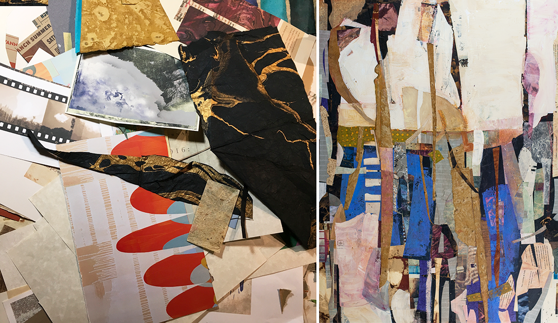 My current obsession is an exploration of a combination of collage & paint. This new direction in the Erosion Series was inspired by Lee Krasner’s collage work during the abstract expressionism movement. After I read Mary Gabriel’s Ninth Street Women —a book I couldn’t put down—I was compelled to readjust my thinking on my own studio practice.