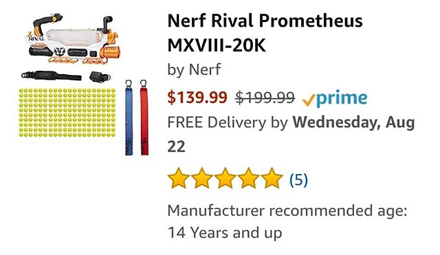 If you've been thinking to yourself: I'd like to get the most overwhelming Nerf gun ever created.... you should know that it is on sale today on Amazon. 
Officially 200 round hopper that holds closer to 275, it shoots 8 rounds a second at 100 feet pe