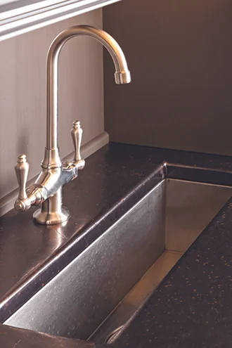 Butler pantry sink surround, Cacao glaze. Private residence, Duxbury, MA.