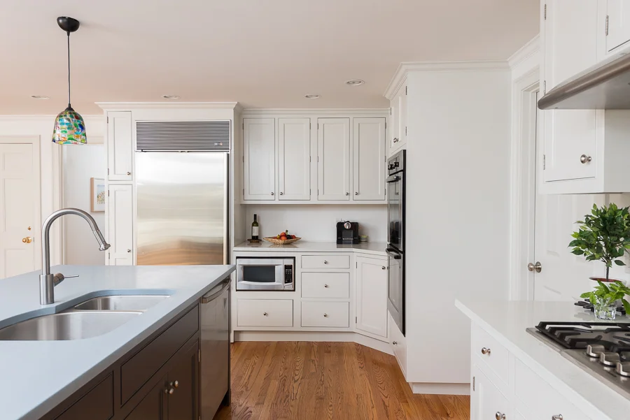 Kitchen island top & counters, Grigio & Perla glaze. Private residence, Hingham, MA.