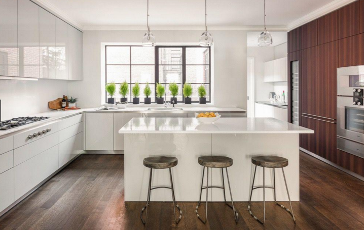 Kitchen island tops, Bianco glaze on peperino, New Construction, Chelsea, NYC, New York.