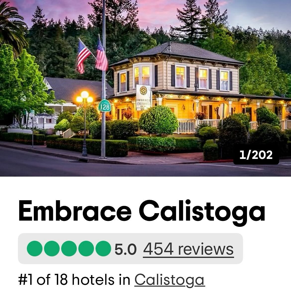 Thank you for all of your support and reviews!  #bedandbreakfast #napavalley #winecountry #tripadvisor #visitcalistoga #thisiscalistoga #bestofthebest