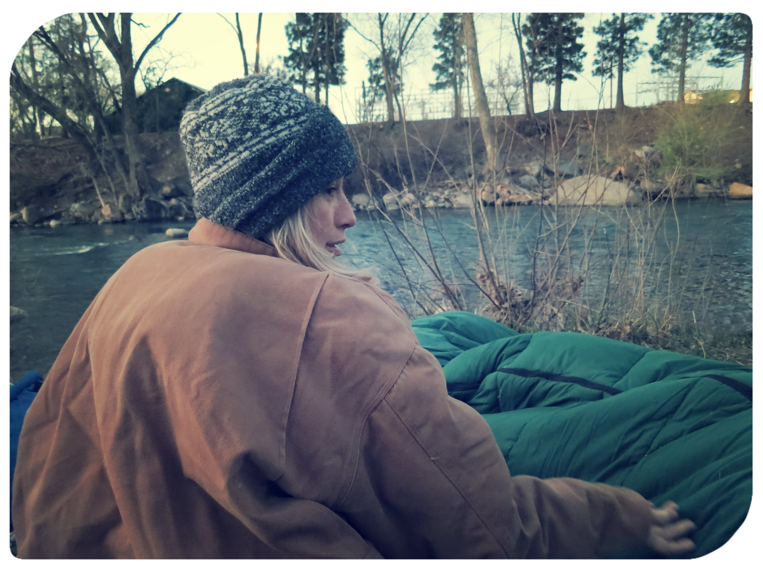 They found a spot by the Truckee river and bundled up.