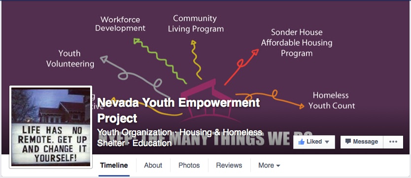 Screengrab from the Nevada Youth Empowerment Project's Facebook page. The community-based youth service provider helps homeless young adults.