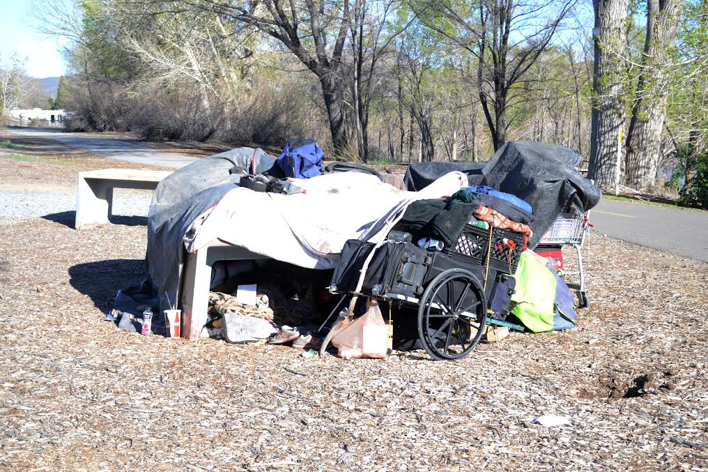 Bonnie says more fortunate residents should reach out to those who are homeless. Photo of her belongings by the Truckee River by Jose Olivares