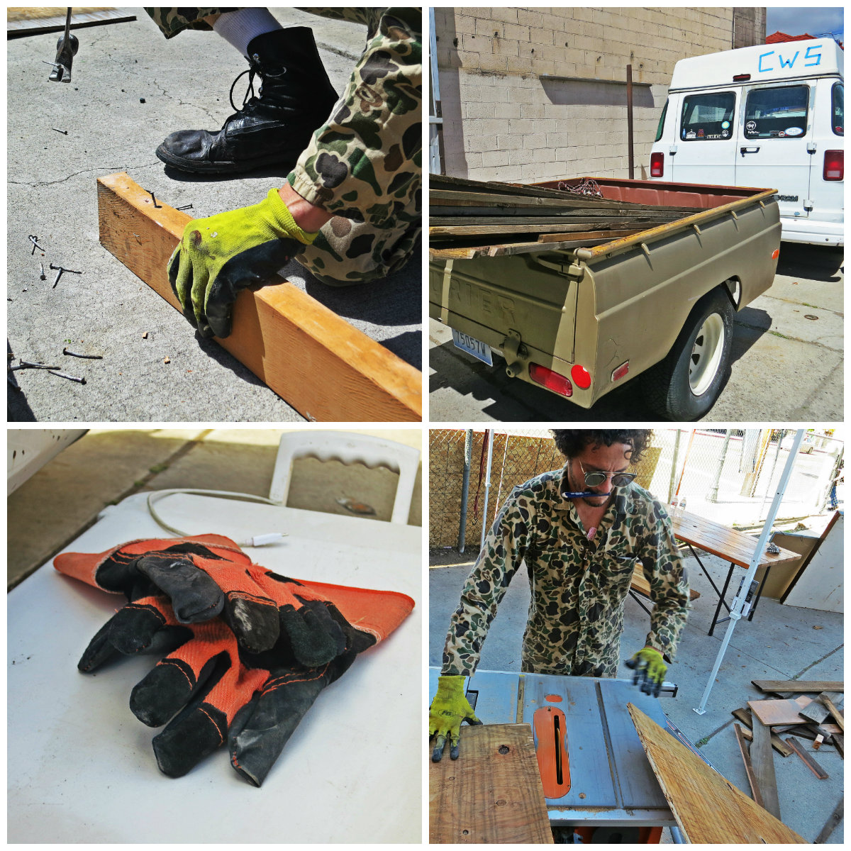 His main tools were a hammer, a screw gun, a chop saw and a table saw.
