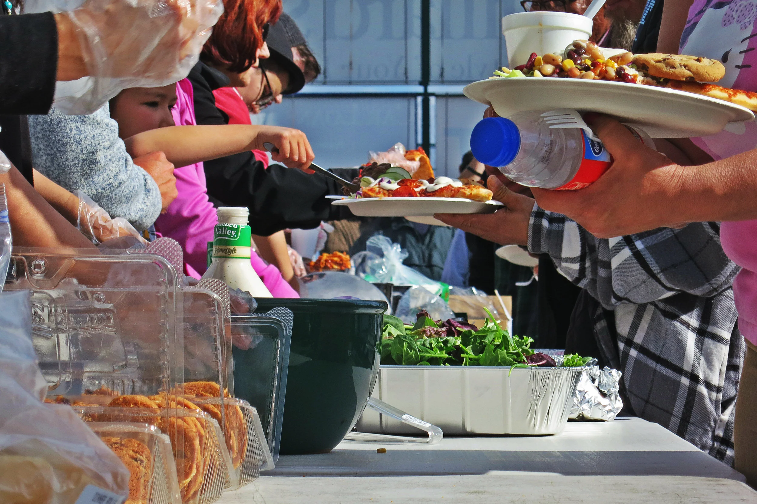 RISE-organized community potlucks are held every Saturday starting at 5 p.m., except for the second Saturday of every month, where another group manages food distribution.